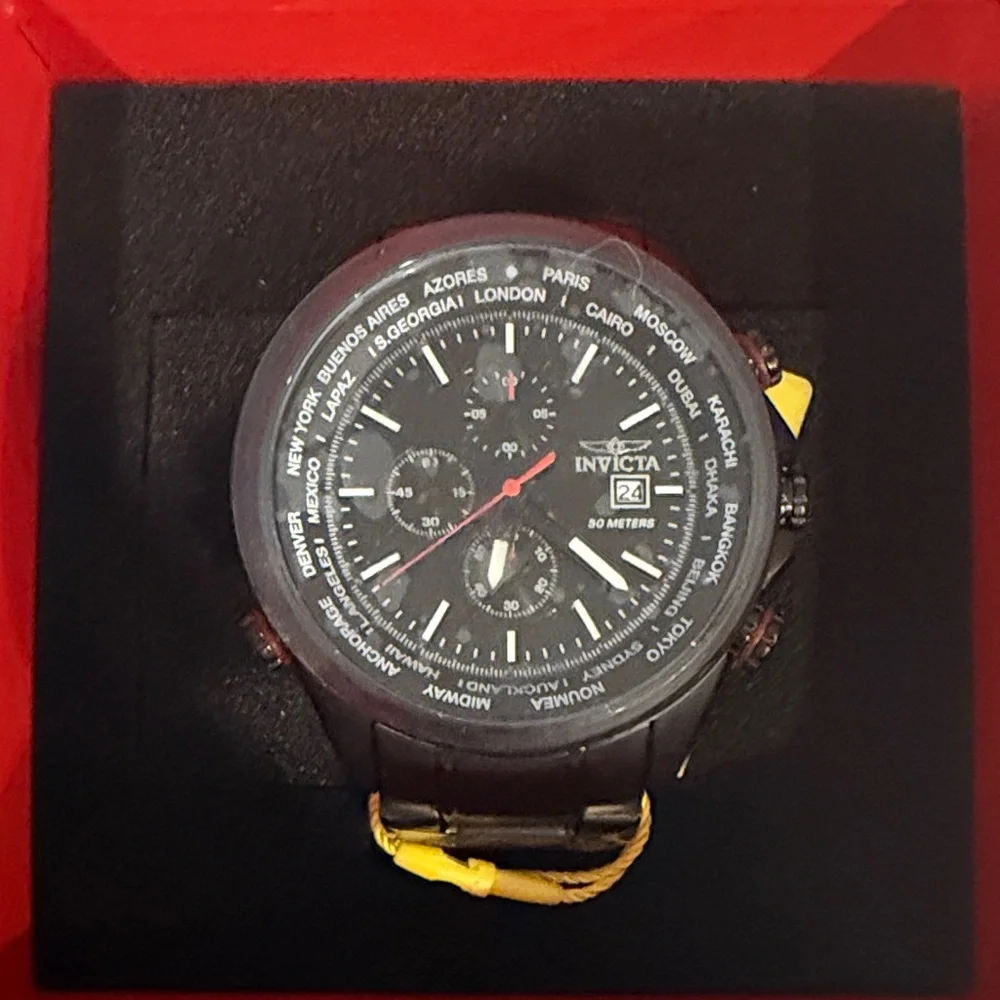 Invicta Black and Silver World Time Watch - Picture 1 of 3